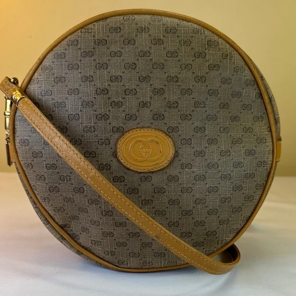 Gucci Monogram RARE Vintage 1980’s Micro GG Round Ophidia Canteen Made in Italy - Picture 1 of 14